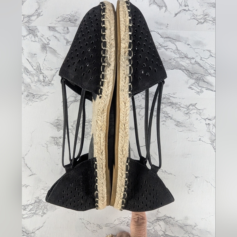 Eileen Fisher Black Perforated Suede Lace Espadrilles Size 7.5 - Picture 6 of 11